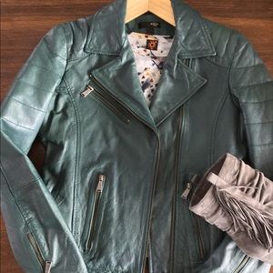 Bloomingdales Aqua brand Teal Leather Moto